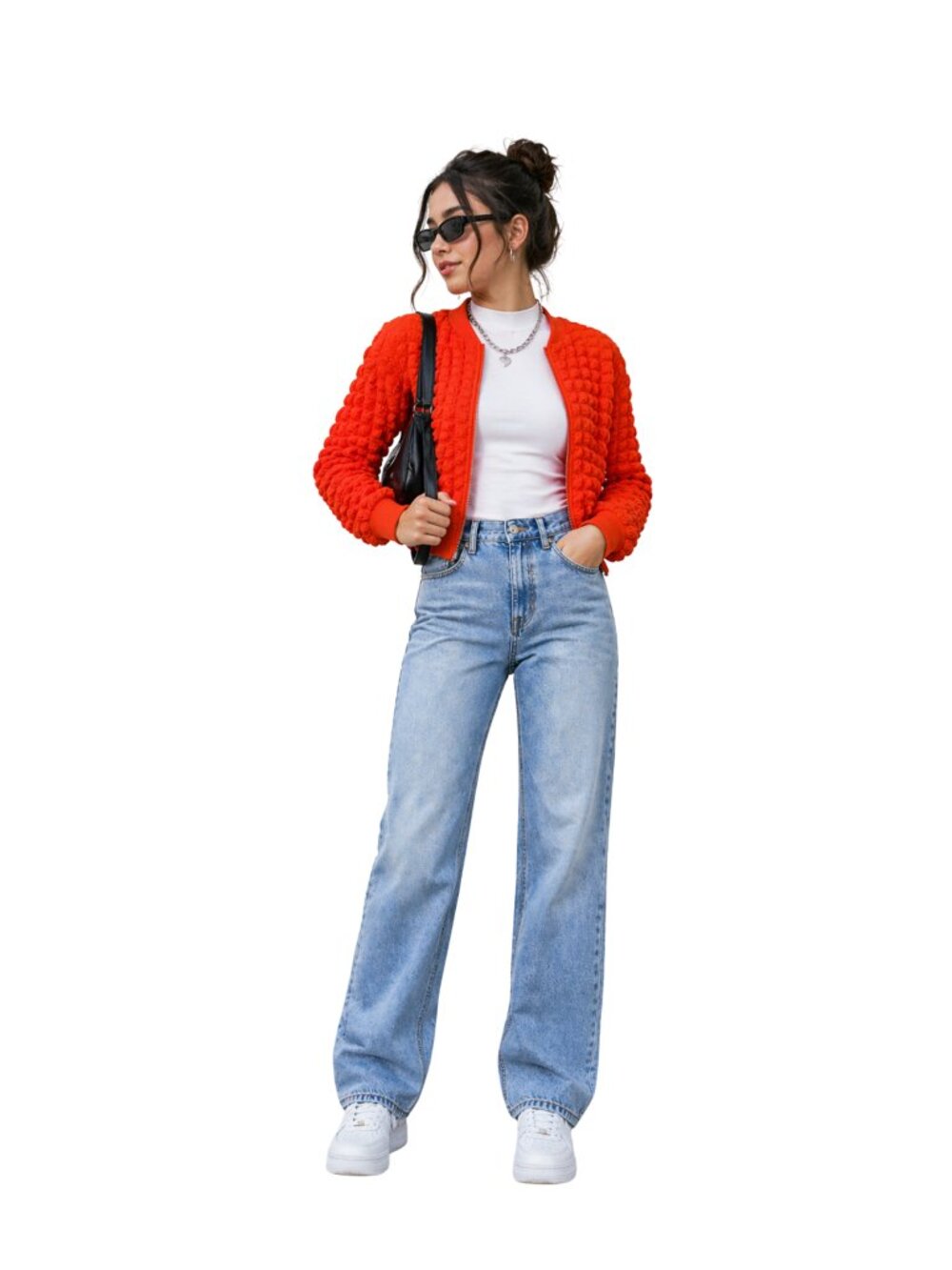 Jolie & Joy Orange Bubble Textured Bomber Jacket Junior XL NWT - Picture 2 of 9